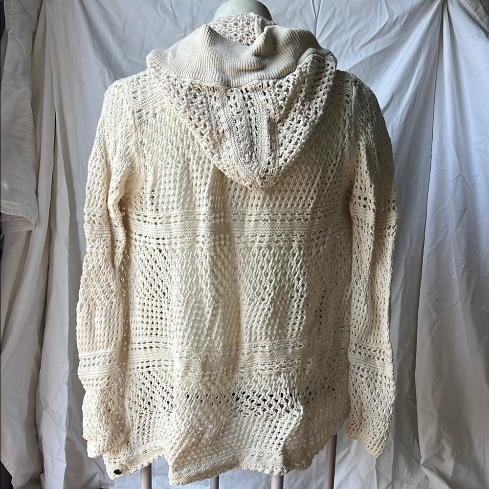 Crochet Cream Knitted Hooded Cardigan